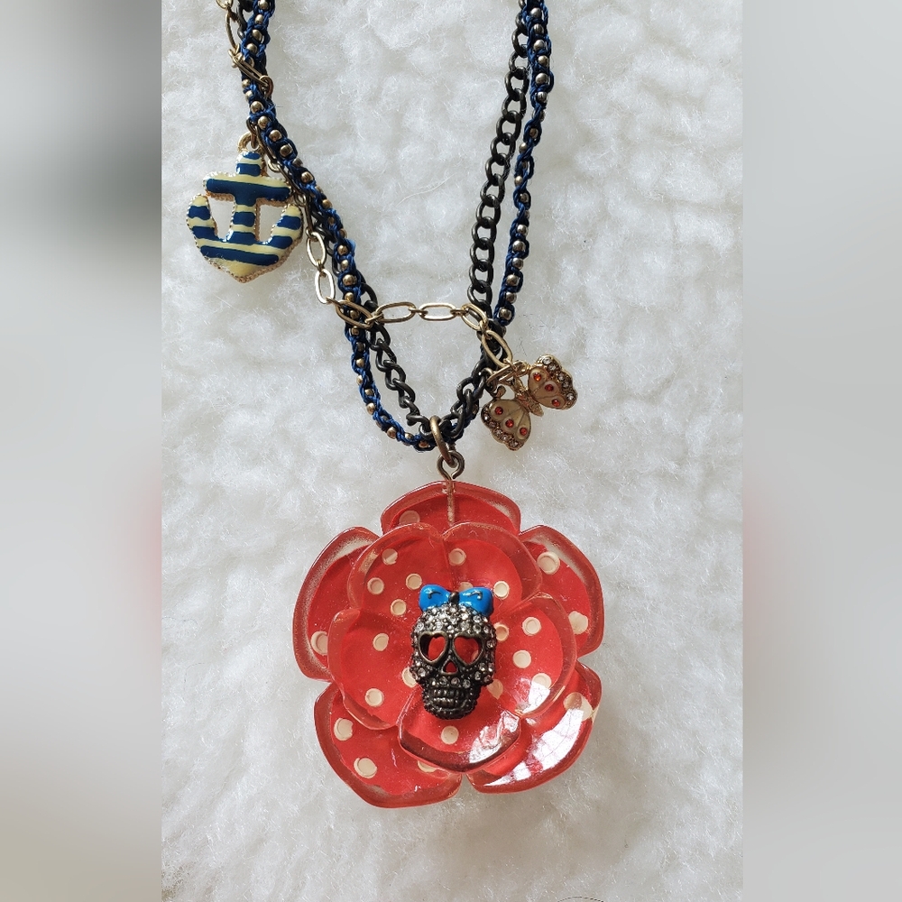 Betsey Johnson Flower Skull Necklace
